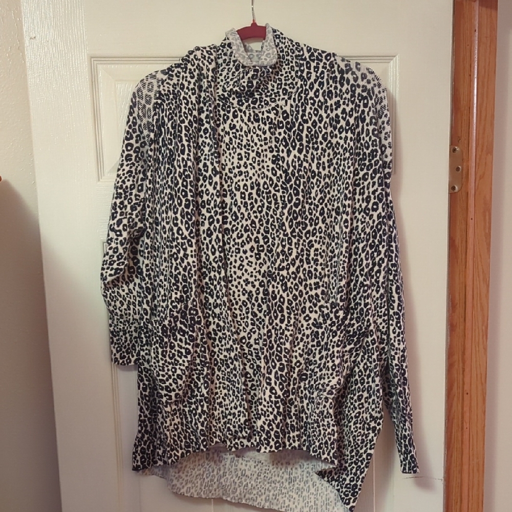 Black and White Leopard Print Cardigan Sweater